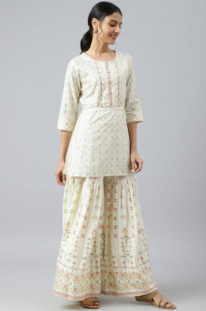 Ecru Festive Short kurta And Sharara Set - wforwoman