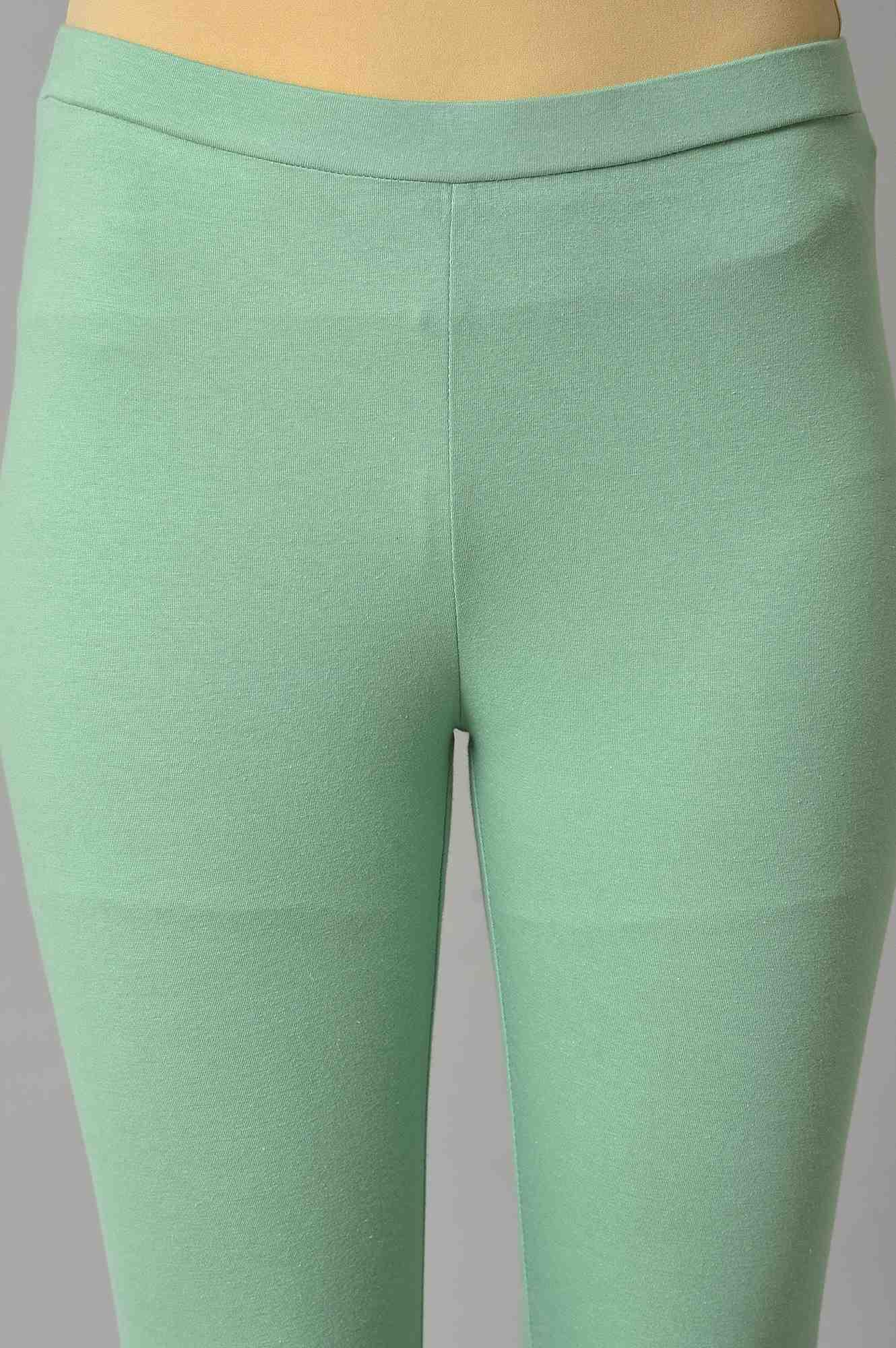 Mint Green Glitter Printed kurta And Tights Set - wforwoman