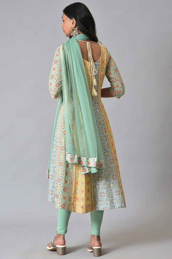 Light Green And Yellow Printer kurta Set