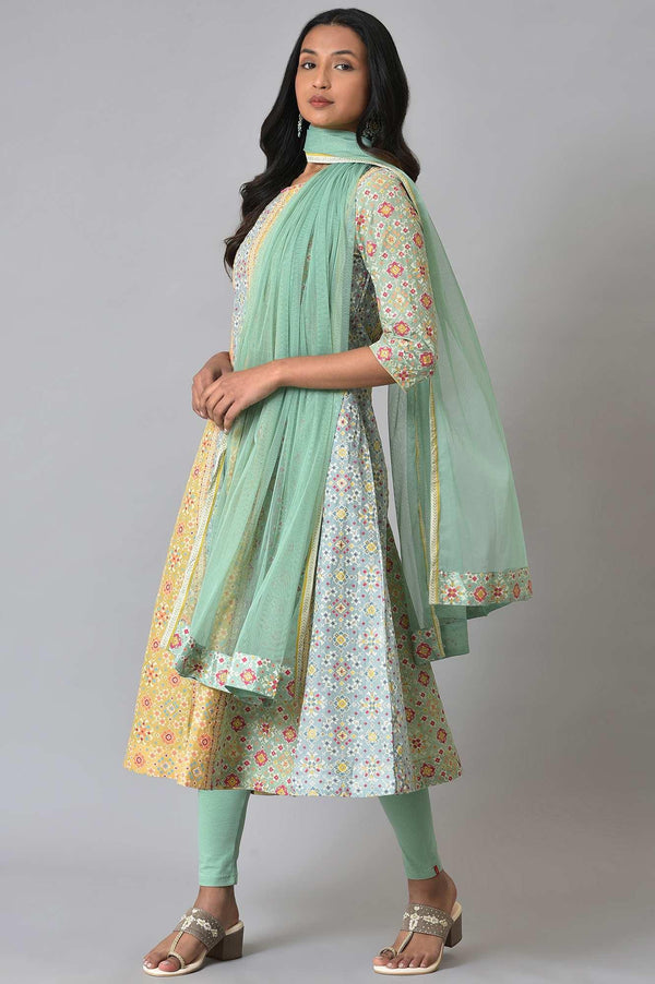Light Green And Yellow Printer kurta Set