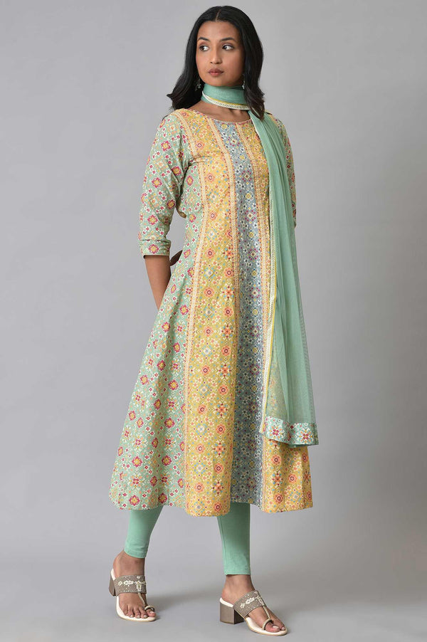 Light Green And Yellow Printer kurta Set