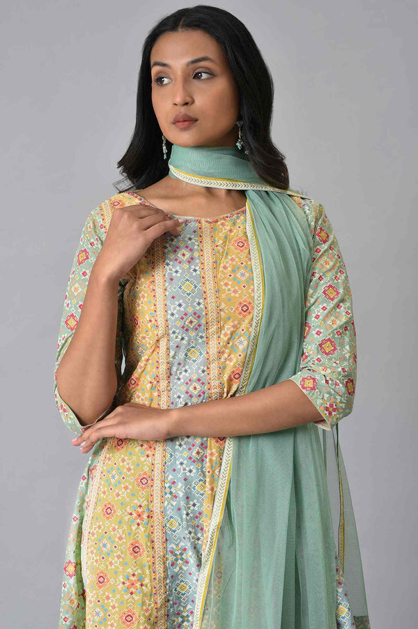 Light Green And Yellow Printer kurta Set
