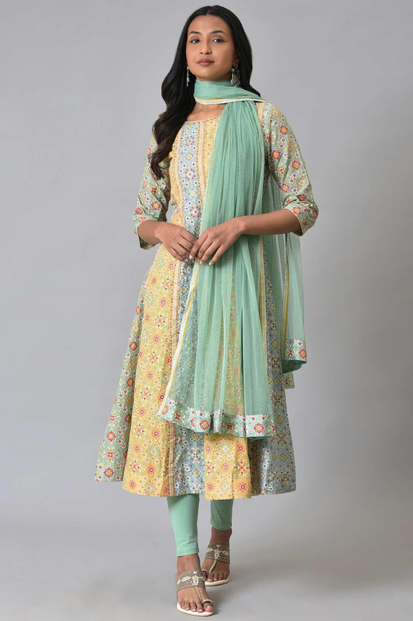 Light Green And Yellow Printer kurta Set