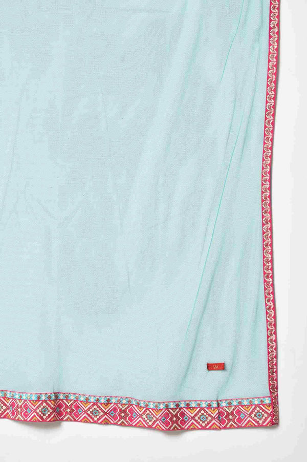 Ecru Printed Shirt kurta With Light Blue Tights And Dupatta