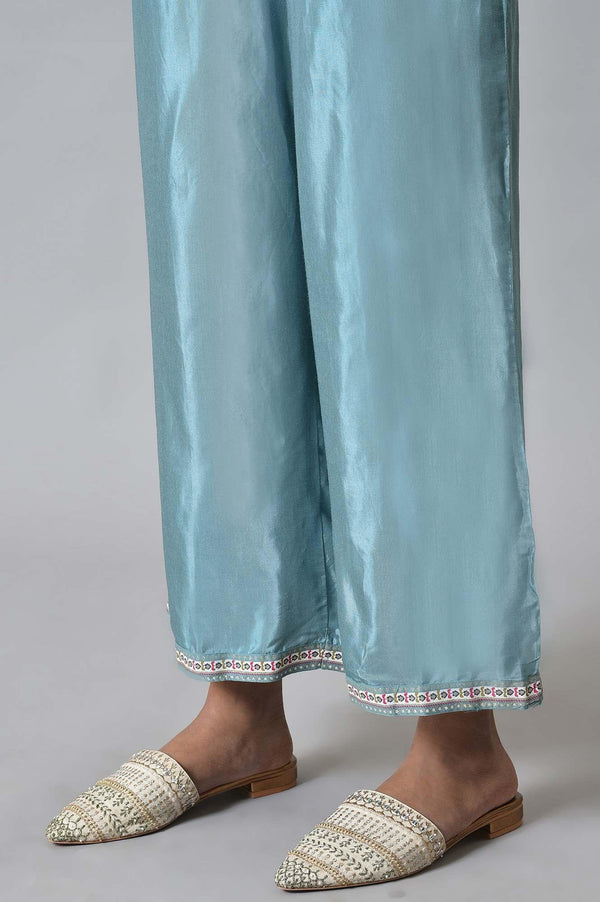 Dark Pink Embroidered kurta With Blue Parallel Pants And White Chanderi Dupatta