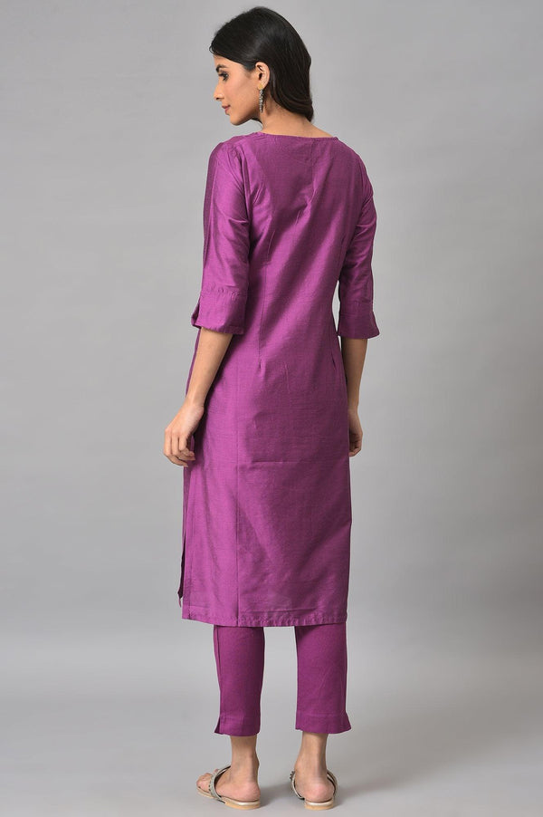 Purple Festive Shantung kurta With Slim Pants