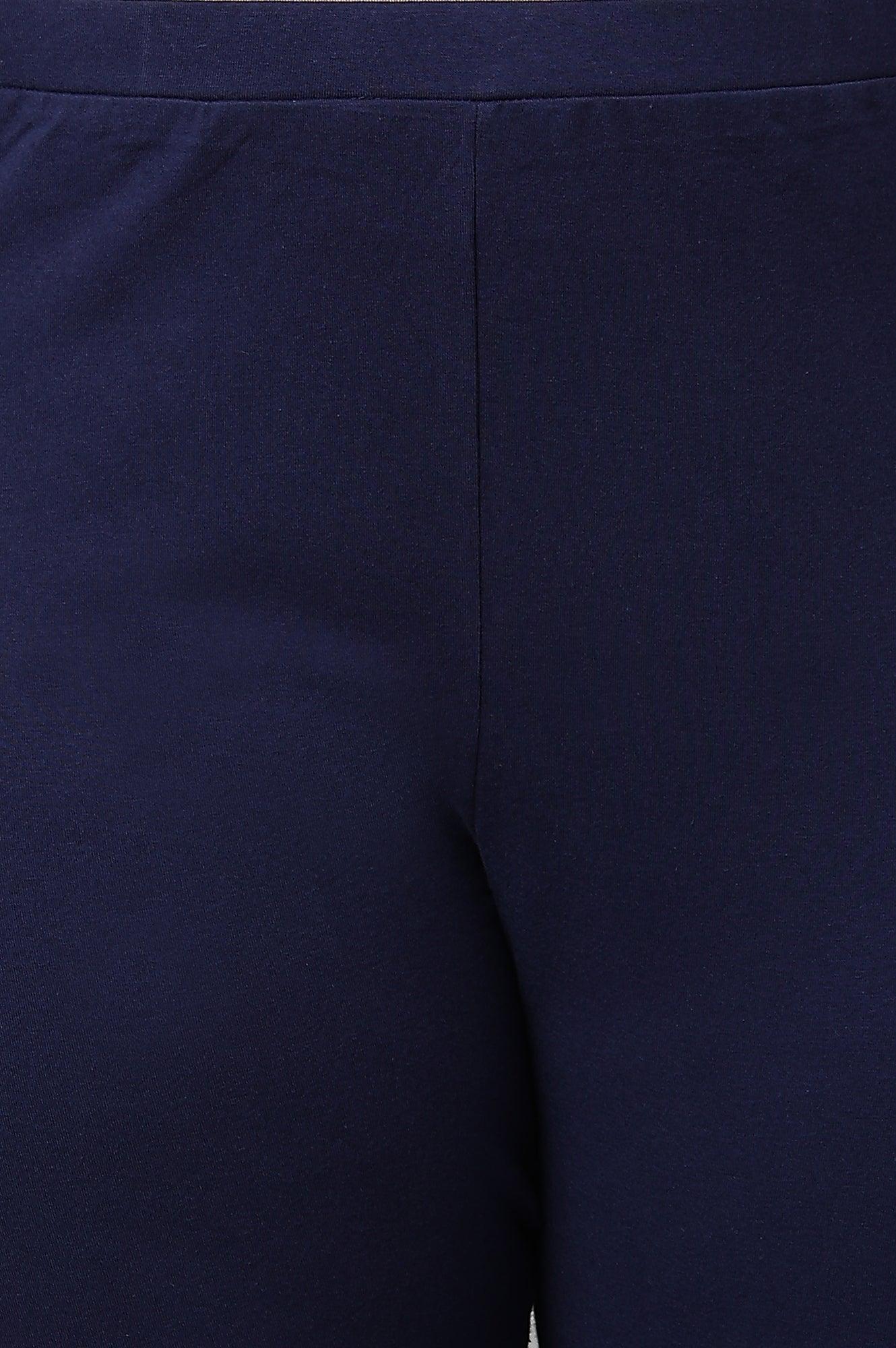 Plus Size Blue Printed A-Line Cowl kurta With Tights - wforwoman