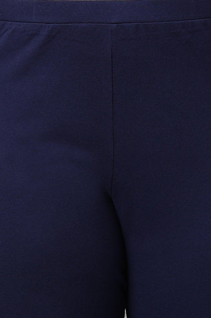 Plus Size Blue Printed A-Line Cowl kurta With Tights - wforwoman