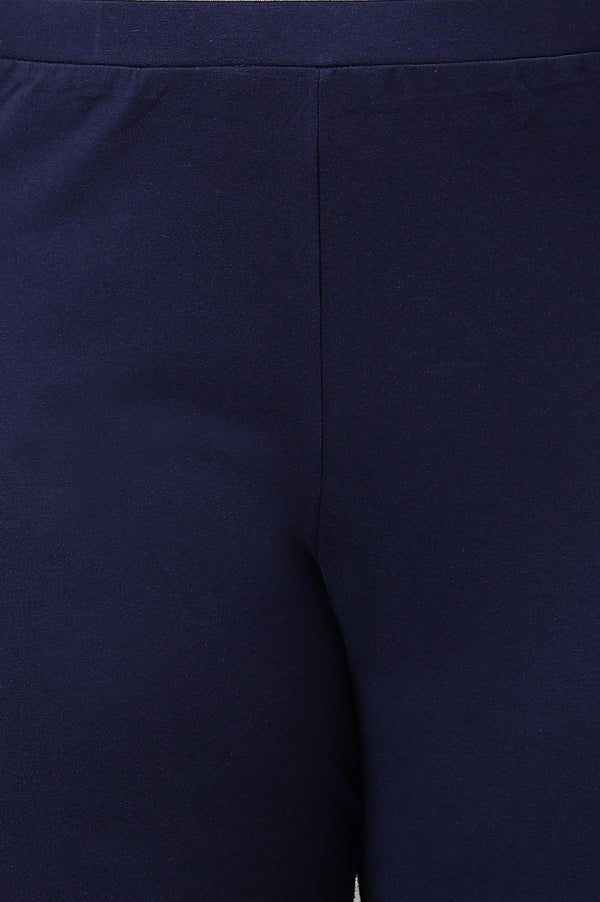 Plus Size Blue Printed A-Line Cowl kurta With Tights