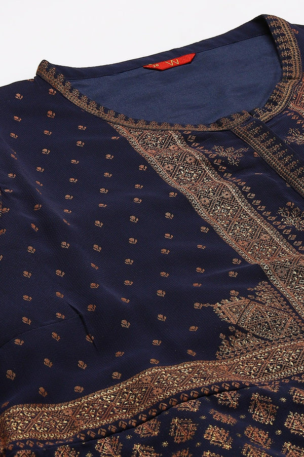 Plus Size Blue Printed A-Line Cowl kurta With Tights