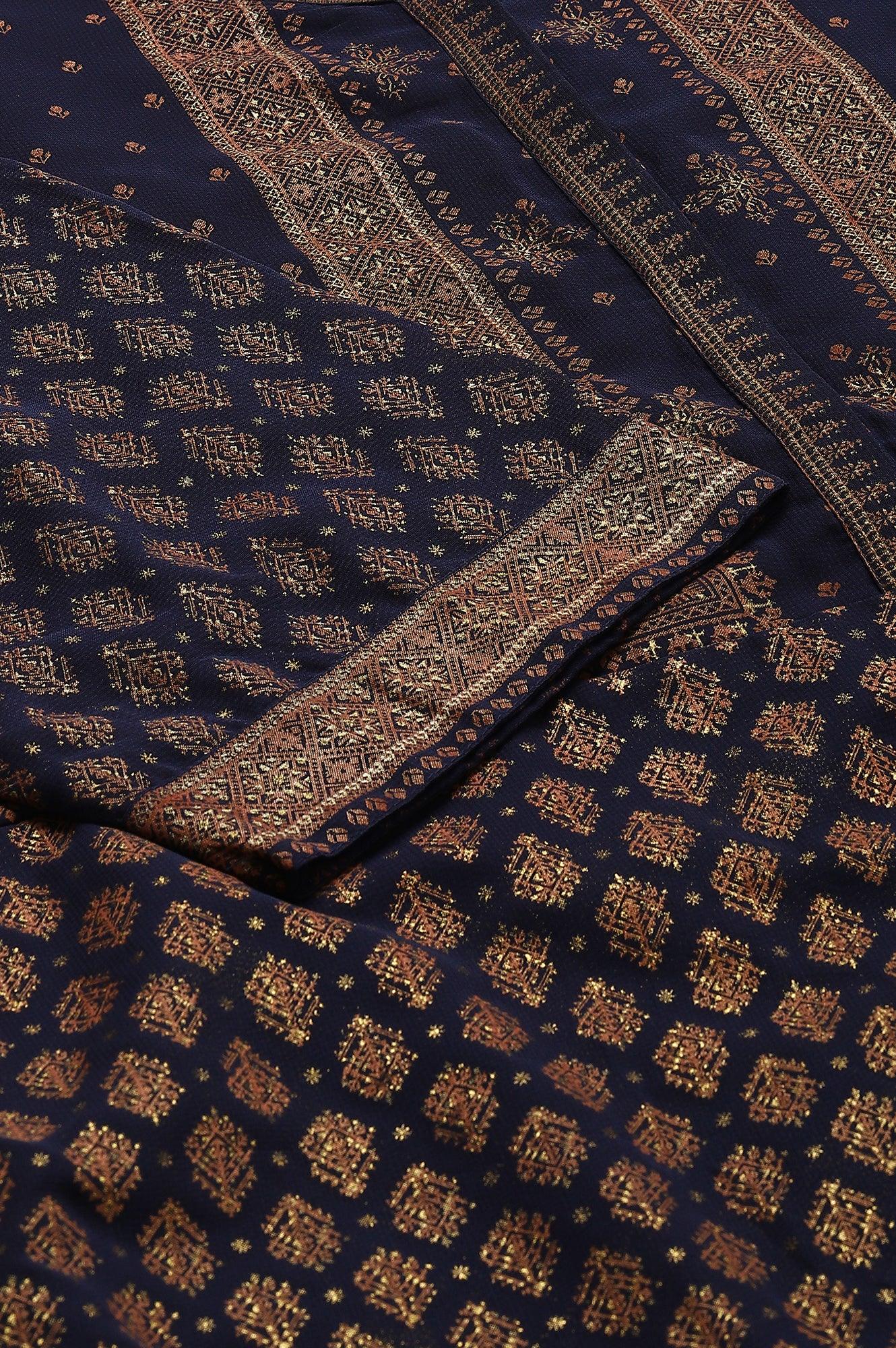 Plus Size Blue Printed A-Line Cowl kurta With Tights - wforwoman