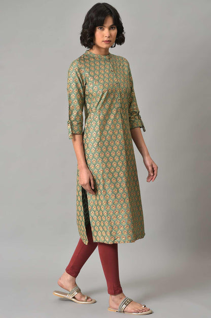 Light Green Shirt kurta With Red Tights - wforwoman