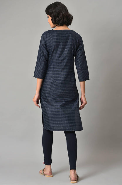 Dark Blue Embroidered kurta With Tights - wforwoman