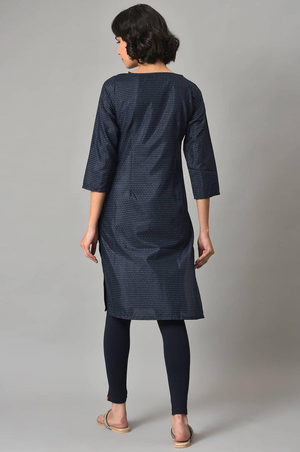 Dark Blue Embroidered kurta With Tights