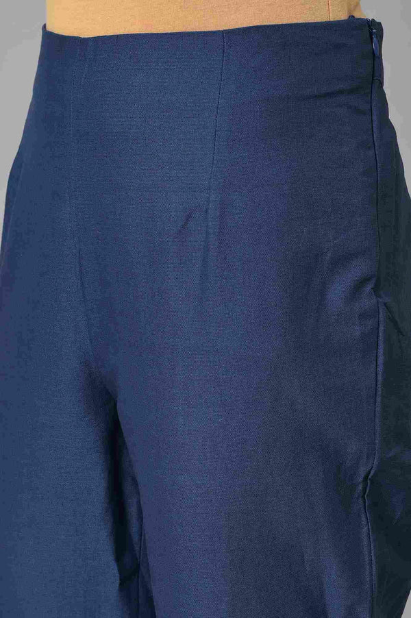 Ecru Floral Printed kurta With Blue Slim Pants