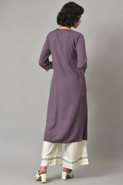 Dusky Purple Floral Printed kurta With Ecru Parallel Pants And Printed Dupatta - wforwoman