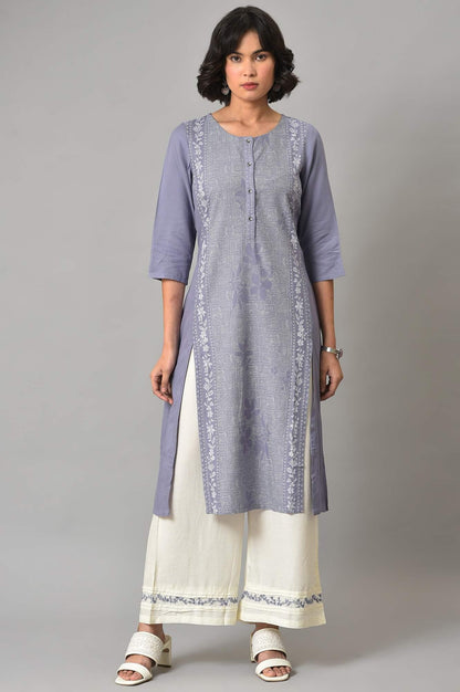 Dusk Purple Floral Printed kurta With Embroidered Ecru Pants And Dupatta - wforwoman