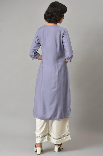 Dusk Purple Floral Printed kurta With Embroidered Ecru Pants And Dupatta - wforwoman