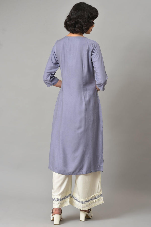 Dusk Purple Floral Printed kurta With Embroidered Ecru Pants And Dupatta