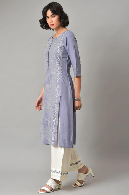 Dusk Purple Floral Printed kurta With Embroidered Ecru Pants And Dupatta - wforwoman