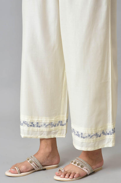 Blue Embroidered kurta With Ecru Parallel Pants And Floral Printed Dupatta - wforwoman