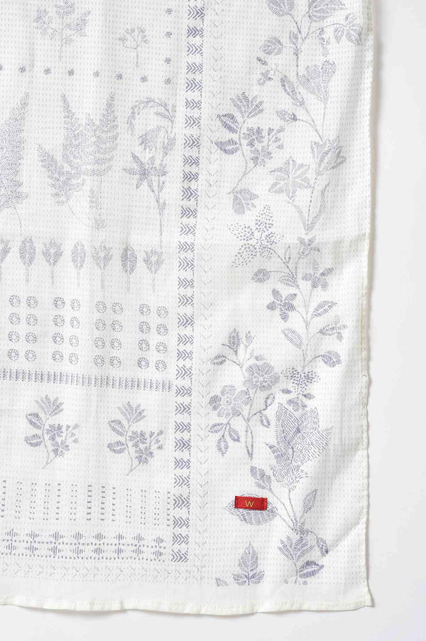 Blue Embroidered kurta With Ecru Parallel Pants And Floral Printed Dupatta