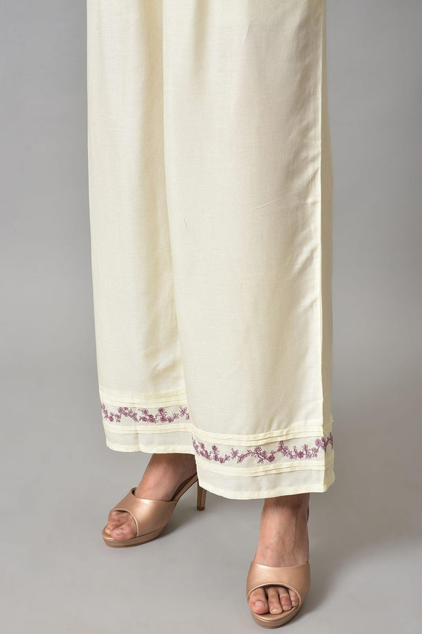 Liva Eco Pink Embroidered kurta With Off-White Pants And Dupatta Set