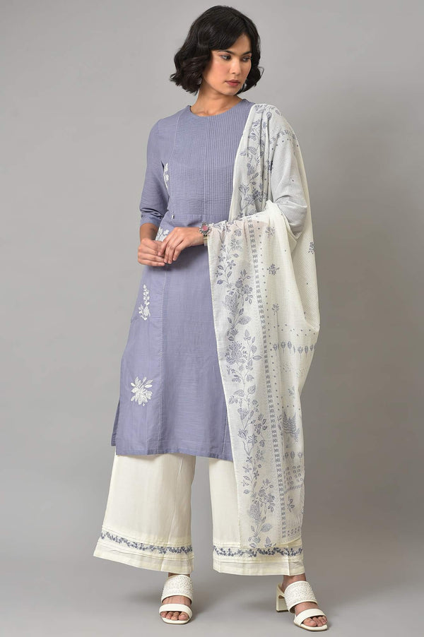 Blue Pintuck Straight kurta With Ecru Parallel Pants