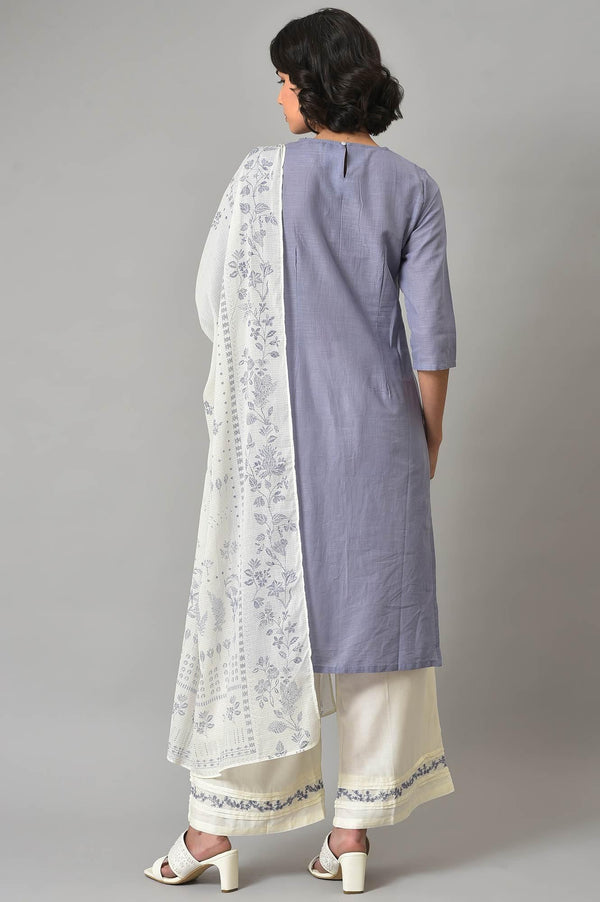 Blue Pintuck Straight kurta With Ecru Parallel Pants