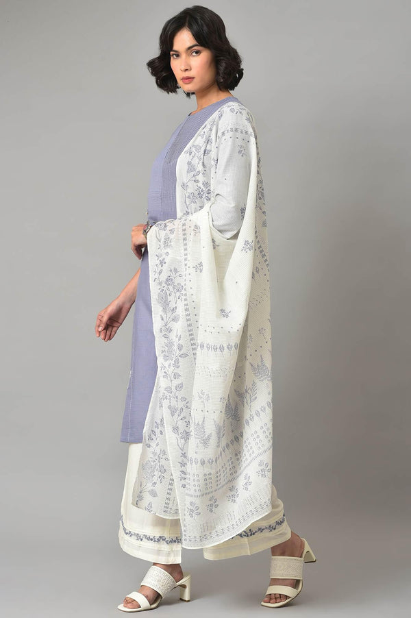 Blue Pintuck Straight kurta With Ecru Parallel Pants