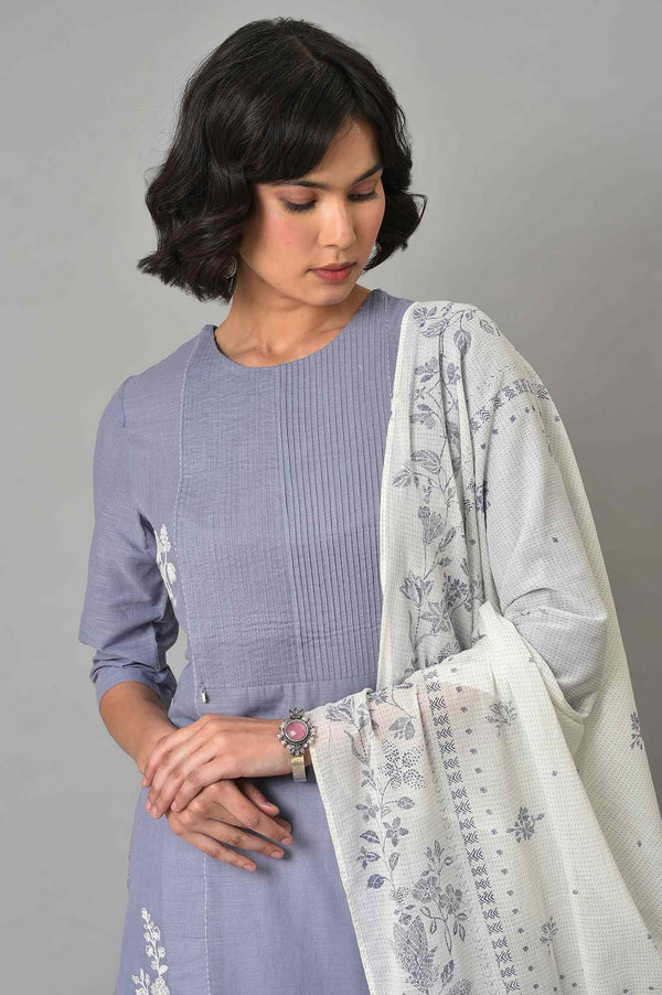 Blue Pintuck Straight kurta With Ecru Parallel Pants