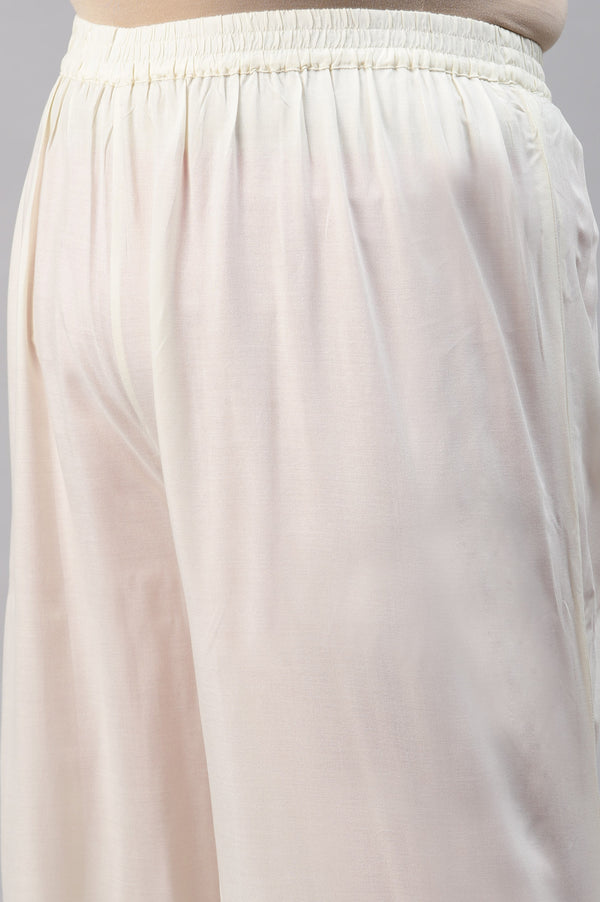 Liva Eco Plus Size Pink Embroidered kurta Off-White Pants And Dupatta Set