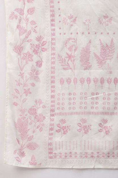Liva Eco Plus Size Pink Embroidered kurta Off-White Pants And Dupatta Set