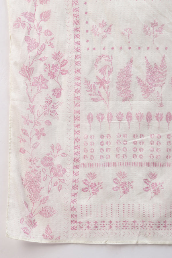 Liva Eco Plus Size Pink Embroidered kurta Off-White Pants And Dupatta Set
