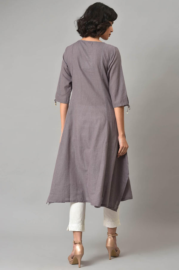 Dusk Purple A-Line kurta With Ecru Slim Pants
