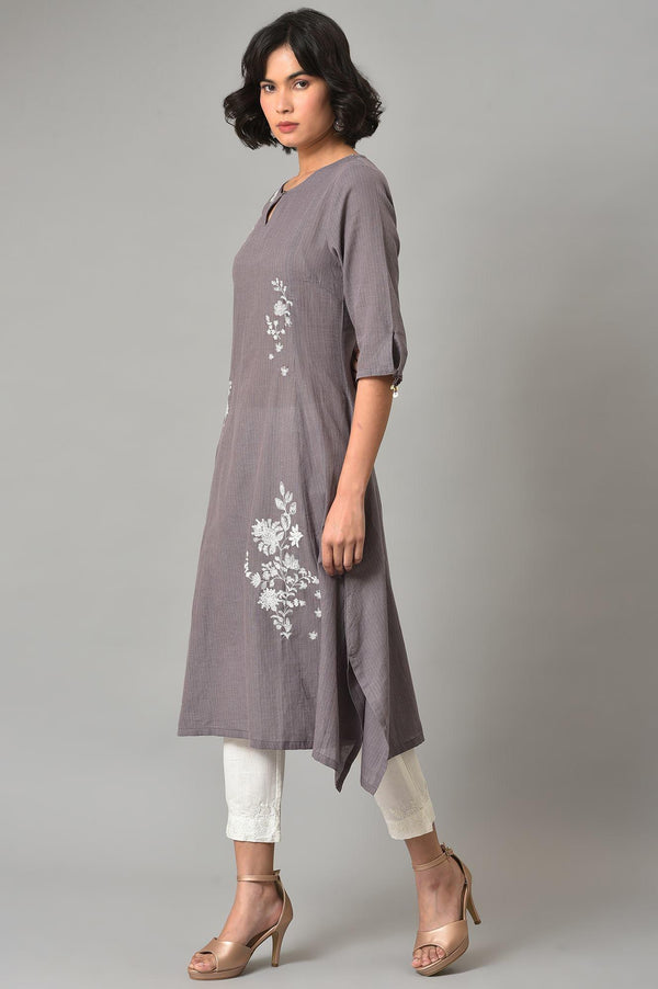 Dusk Purple A-Line kurta With Ecru Slim Pants