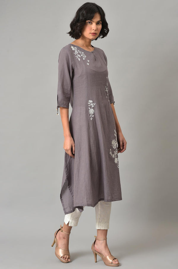 Dusk Purple A-Line kurta With Ecru Slim Pants