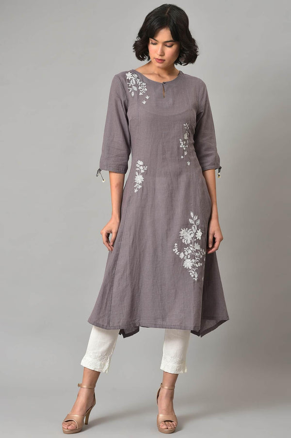 Dusk Purple A-Line kurta With Ecru Slim Pants