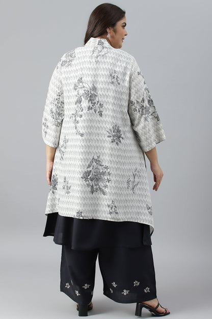 Plus Size White And Deep Blue Ombre kurta With Printed Gillet And Parallel Pants - wforwoman