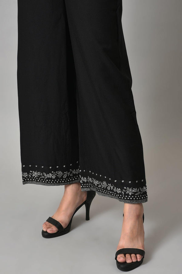 Black Floral Printed kurta With Parallel Pants And Grey Dupatta