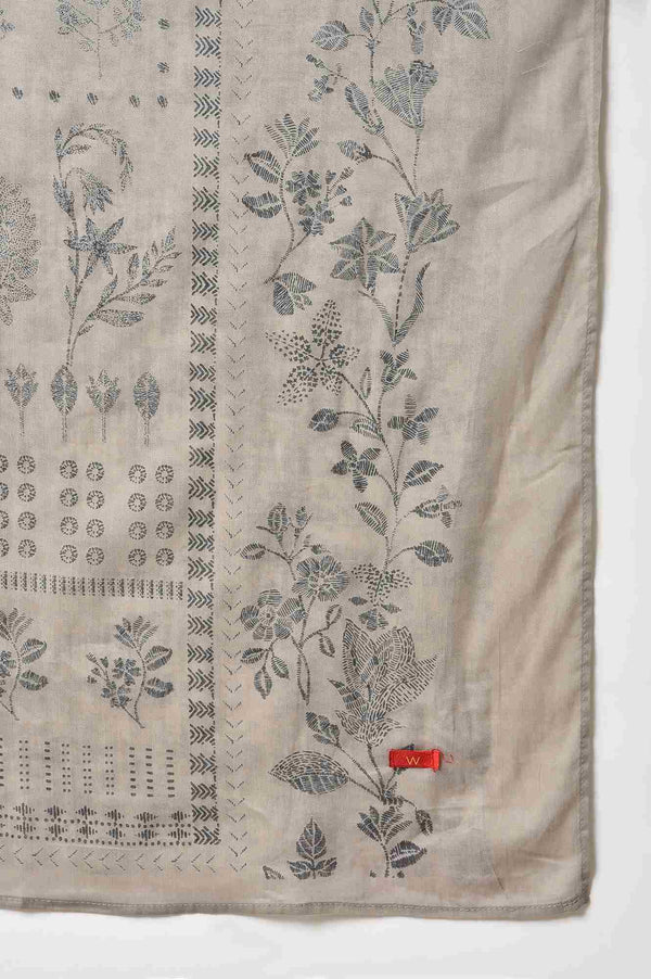 Black Floral Printed kurta With Parallel Pants And Grey Dupatta