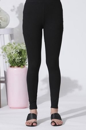 Black Floral Printed Mandarin Collar Kurta And Tights Set