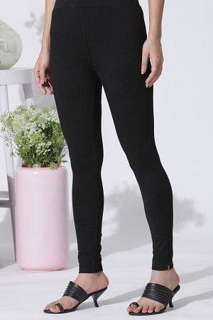 Black Floral Printed Mandarin Collar Kurta And Tights Set