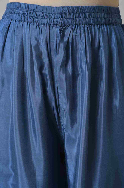 Plus Size Blue Embroidered kurta With Parallel Pants And Pink Dupatta - wforwoman