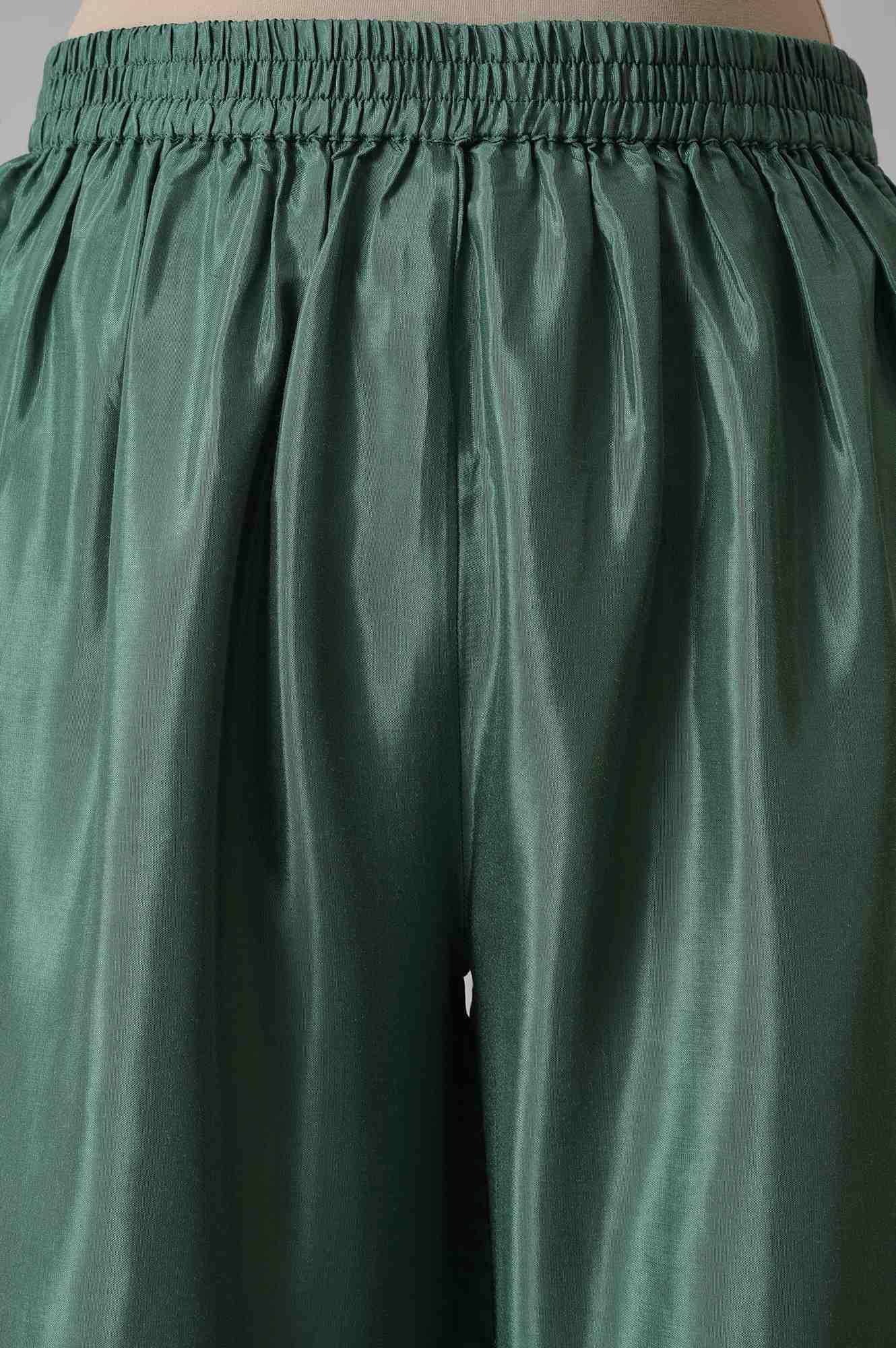 Dark Green Embroidered kurta With Parallel Pants And Pink Printed Dupatta - wforwoman