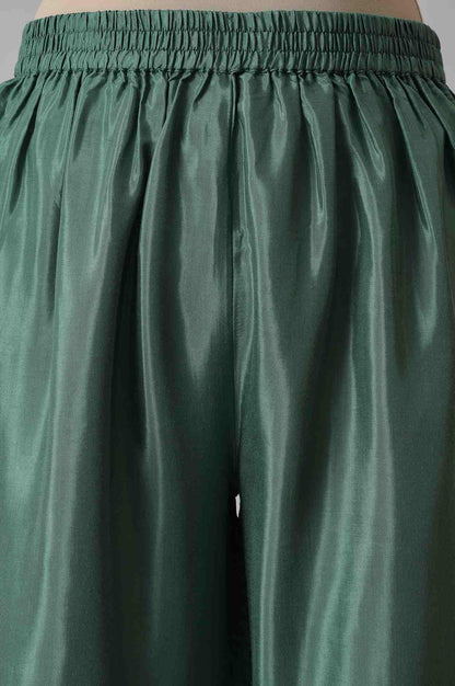 Dark Green Embroidered kurta With Parallel Pants And Pink Printed Dupatta - wforwoman