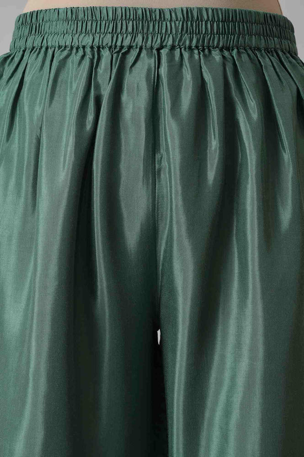 Dark Green Embroidered kurta With Parallel Pants And Pink Printed Dupatta