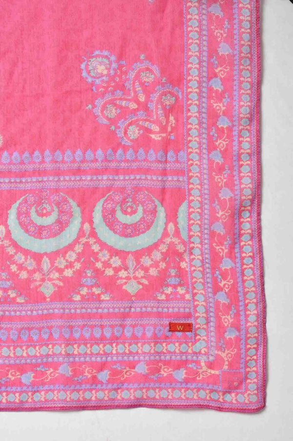 Dark Green Embroidered kurta With Parallel Pants And Pink Printed Dupatta