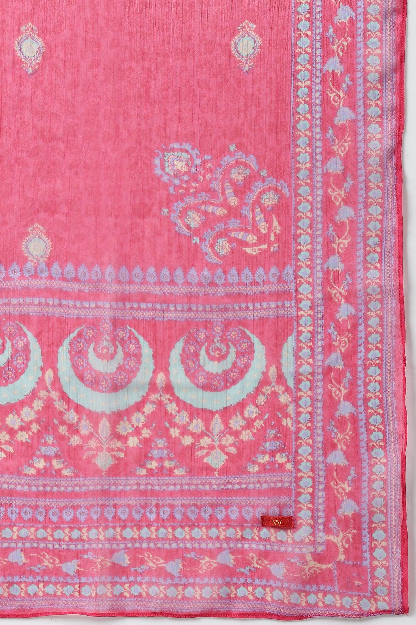 Plus Size Dark Green Embroidered kurta With Parallel Pants And Pink Printed Dupatta - wforwoman