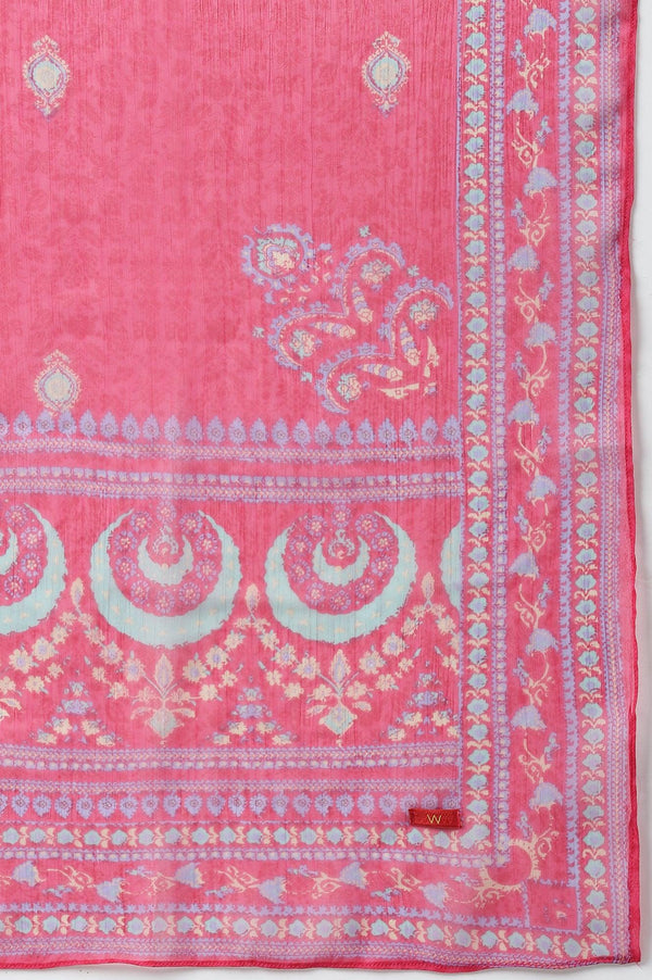 Plus Size Dark Green Embroidered kurta With Parallel Pants And Pink Printed Dupatta